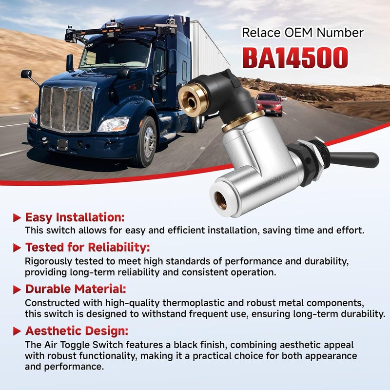 HIPADA BA14500 Air Toggle Control Valve Switch Self-Locking Compatible with Peterbilt 379 389 Fit for Kenworth, International LT Series 1/4 Inch Truck Quick Connect - Image 5